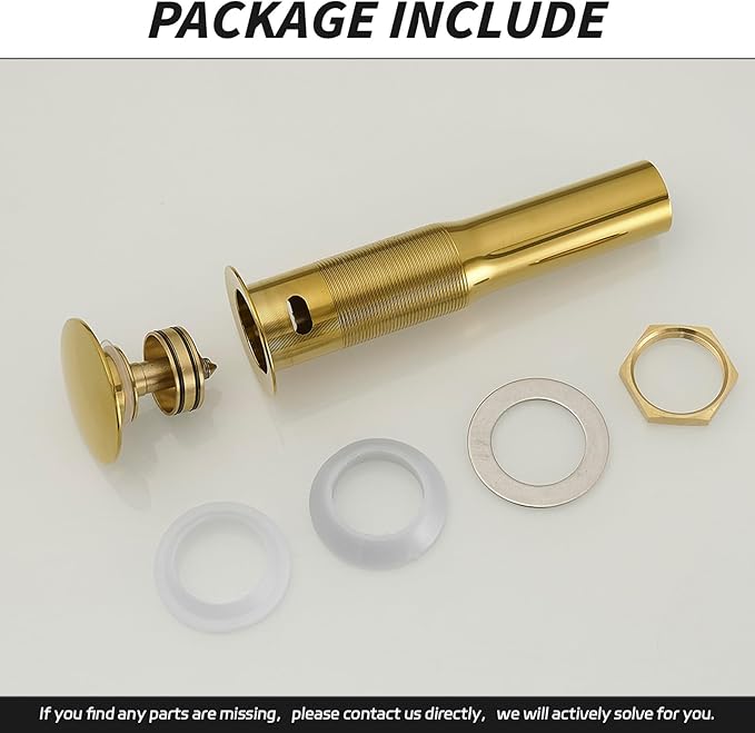 BWE Bathroom One-Piece Pop Up Drain Assembly with Strainer Sink Drain Stopper with Overflow for Bathroom Vessel Vanity Faucet Sink Brushed Gold