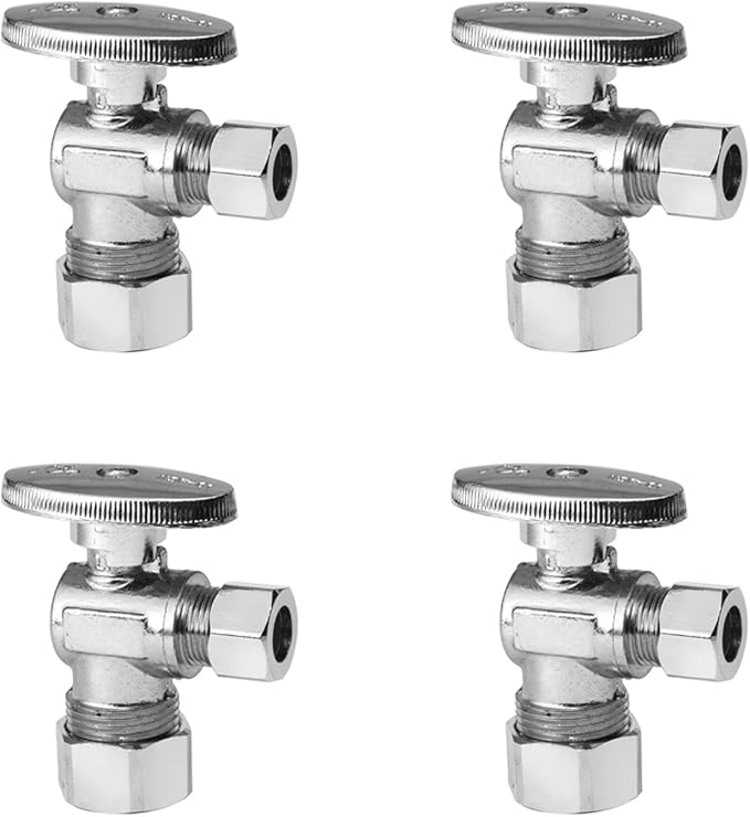(Pack of 4) EFIELD Angle Stop Valve 1/2" Nominal (5/8" OD) Compression x 3/8" OD, 1/4-Turn,(VALVE116-4PCS)