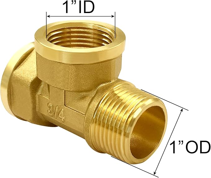 Joywayus Brass Pipe Fitting Barstock Tee 3 Way NPT 3/4" Female x 3/4" Female x 3/4" Male Hose Fitting