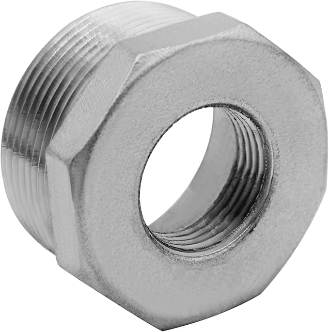 Stainless Steel 1-1/2" Male NPT to 1" Female NPT Reducer Hex Bushing Pipe Fitting Adapter (pack of 2)