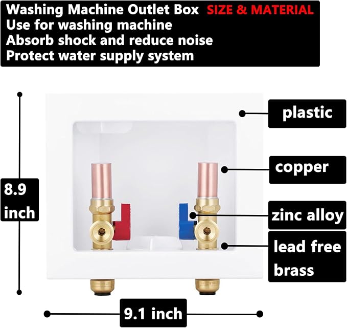Washing Machine Outlet Box Push to Connect with Copper Hammer Arrestors, Inlet 1/2 inch Push to Connect x Outlet 3/4 inch NH Thread LI-XYJH-650(1 PCS)