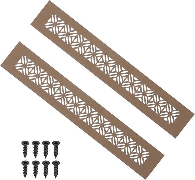 PATIKIL 12 x 2 Inch Door Air Vent Cover, 2 Pcs Heavy Duty Aluminum Grille Ventilation Cover Louvered with Mounting Screws for Cabinet Wardrobe Door, Brown