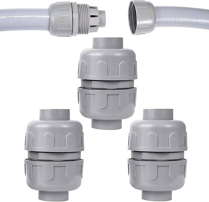 (3Pcs) NPT 1 inch Liquid-Tight Connector,PVC Flexible Conduit Double-Ended Connector,Straight 180 Degree,Two-Way Conduit Connector,Electrical Conduit Fittings