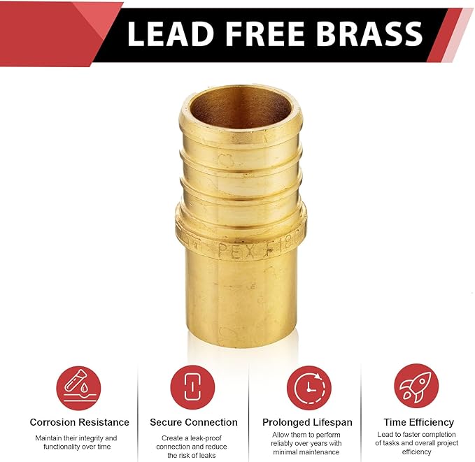 5-Pack EFIELD Pex Barb Crimp Brass Fittings 1" x 3/4" Male Sweat Copper Adapter (Inside Copper Tube), ASTM F1807 (5),(PEX1807285-5PCS)