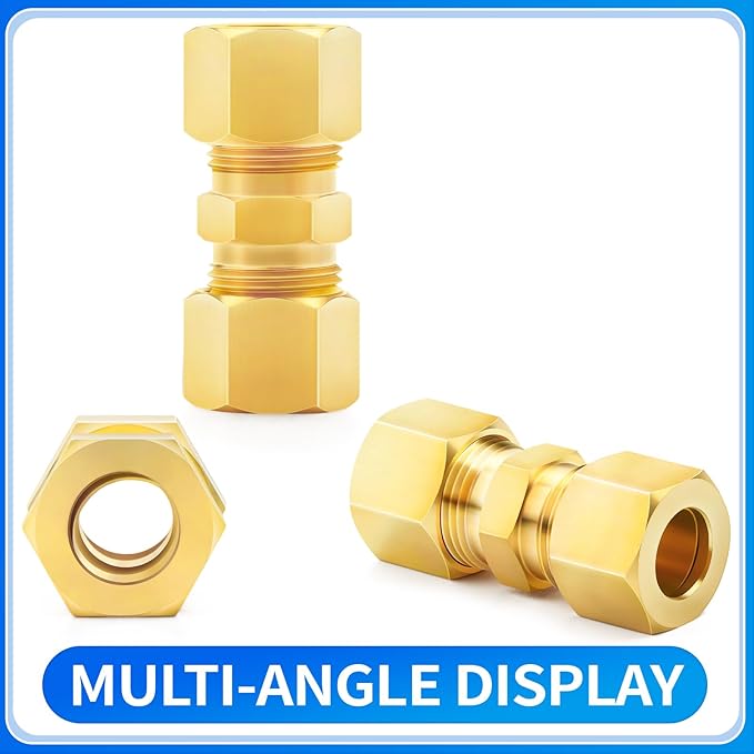 ChillWaves Brass Compression Tube Fitting, 1/2" OD x 1/2" OD Compression Union Connector(5-PACK)