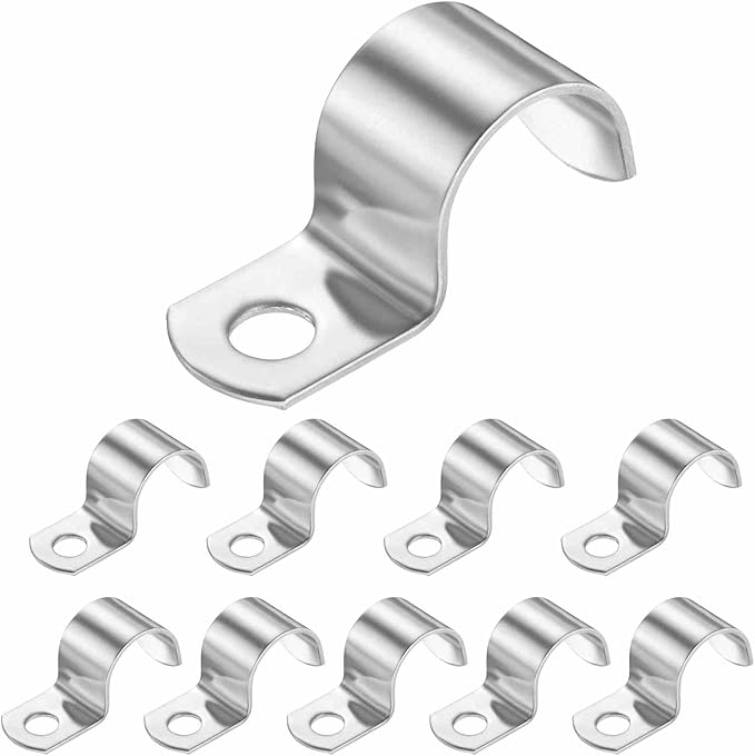 HARFINGTON 7/8 Inch Pipe Strap, 304 Stainless Steel Conduit Clip 10Pcs Single Hole Strap Clamp for Pipe Tube Cable Fixing (22mm, Silver)