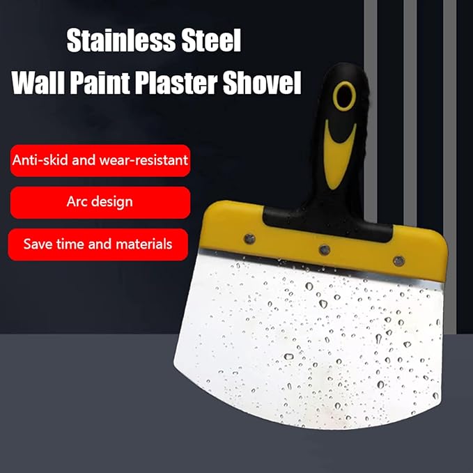 DEKEones Stainless Steel Bucket Scoop, Arc-shape Shovel Putty Knife Scraper Hand Tool for Drywall Finishing