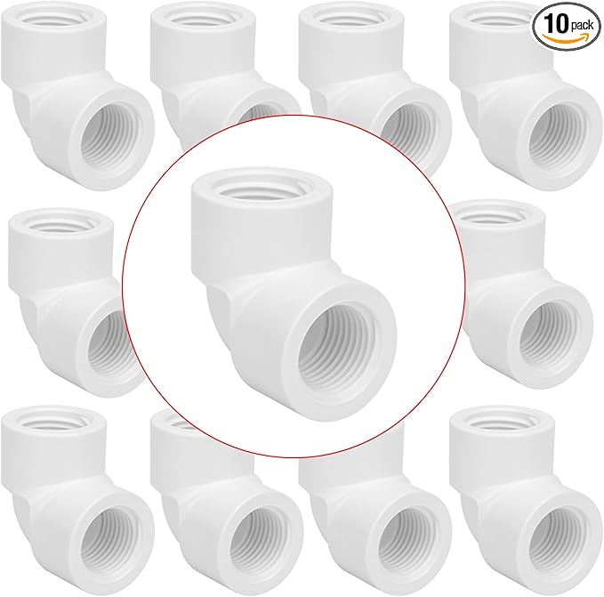 10Pack 1/2" Double Female Thread 90 Degree PVC Elbow Pipe Fitting Connector SCH40 1/2Inch F to F Threaded 90 Degree Elbow PVC Corner Adapter Pipe Fitting for Sprinkler, Irrigation