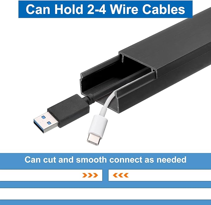 HARFINGTON 4pcs Cord Hider Wall 15inx1.18inx0.6in (LxWxH) PVC Cable Cover Self Adhesive Wire Hider Wall Mounted TV Cable Raceway for Cables Management (60in Total Length),Black
