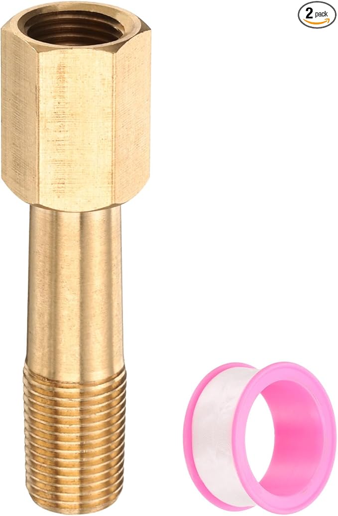 PATIKIL 2 Pack 1/8" g Male x 1/8" g Female Brass Pipe Fittings, Nipple Brass Fitting Extension Pipe Fittings Adapter Connection with Tape 2 Inch / 50mm Length