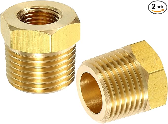 uxcell 2Pcs 3/8 NPT Male x 1/8NPT Female Brass Reducer Hex Bushing Threaded Pipe Fitting, Brass Threaded Pipe Fitting Adapter for Water, Gas, Oil Pipeline Systems