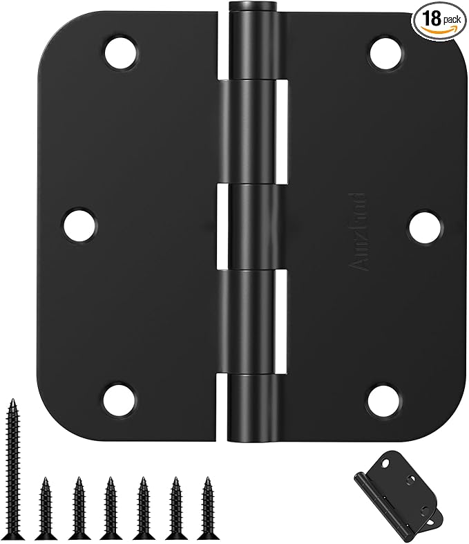 Door Hinges Matte Black - 18 Pack Black Door Hinges 3.5 Inch Rounded Interior Door Hinge with 5/8" Radius Corners - Black Hinge for Doors 3 1/2 Inches Flat Iron Residential Door Hardware