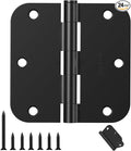 Door Hinges Matte Black - 24 Pack Black Door Hinges 3.5 Inch Rounded Interior Door Hinge with 5/8" Radius Corners - Black Hinges for Doors 3 1/2 Inches Flat Iron Residential Door Hardware