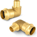 2-Pack HeSun Copper Press Fitting Elbow, 1" PRESS X 1" PEX F1807 Crimp Elbow, LF Brass