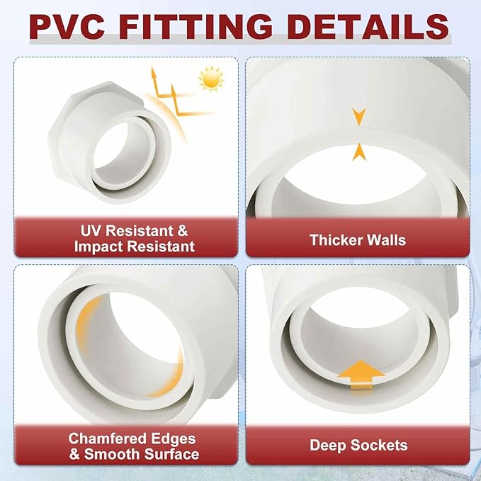 25Pcs 2" x 1 1/4" PVC Reducer Bushing Fitting, SCH40 (Spigot x Socket) Furniture Grade PVC Pipe Fitting, Reducer Bush Adapter for Home Sewer Plumbing, Industrial, Pipe Connection