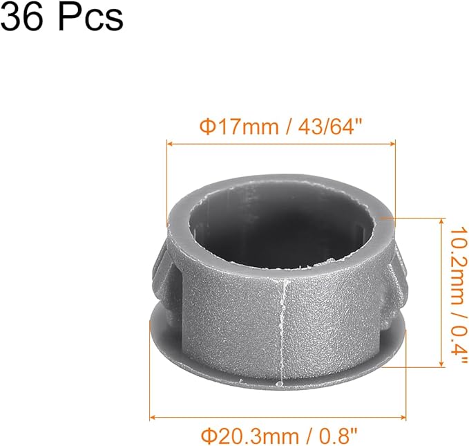 uxcell 17mm(43/64") Plastic Hole Plugs, 36Pcs Flush Type Panel Round Snap in Fastener Knockout Locking Plugs for Furniture Insert End Caps Panels, Grey