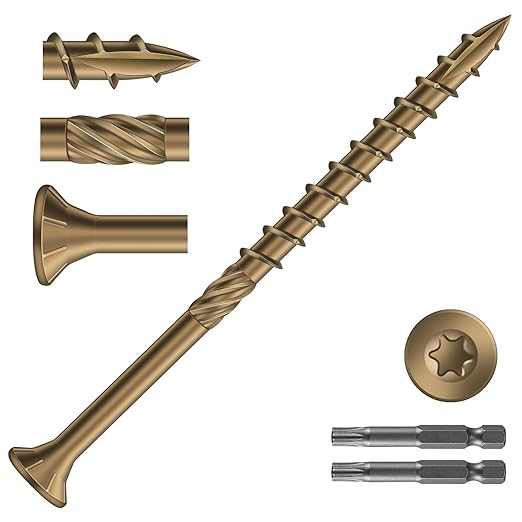 #10 x 3 Inch Deck Screws (675Pcs) 10lb. Carbon Steel, Yellow, Flat Head, Rust Resistant epoxy Coated, with T25 Star Bit