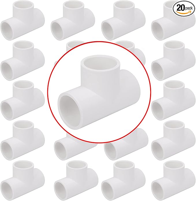 20 Pack 3/4in Tee 3 Way PVC Pipe Fittings Connector, Furniture Build Grade SCH40 Elbow Fitting for DIY Garden Shelf (Socket x Socket Socket) Contractor