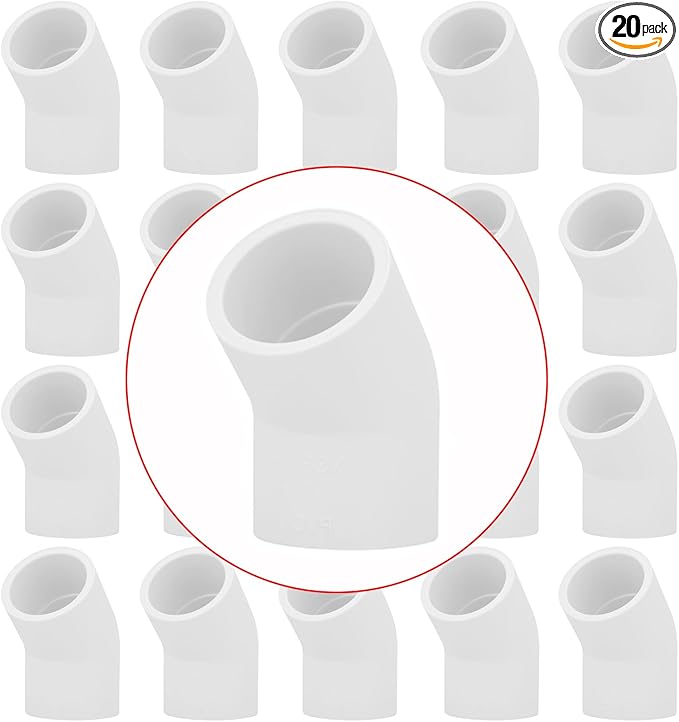 20Pack 3/4" 45 Degree PVC Elbow Pipe Fitting Connector (Socket x Socket) Furniture Build Grade SCH40 3/4 Inch 45 Degree Elbow PVC Corner Adapter for Home Sewer Plumbing Water Line