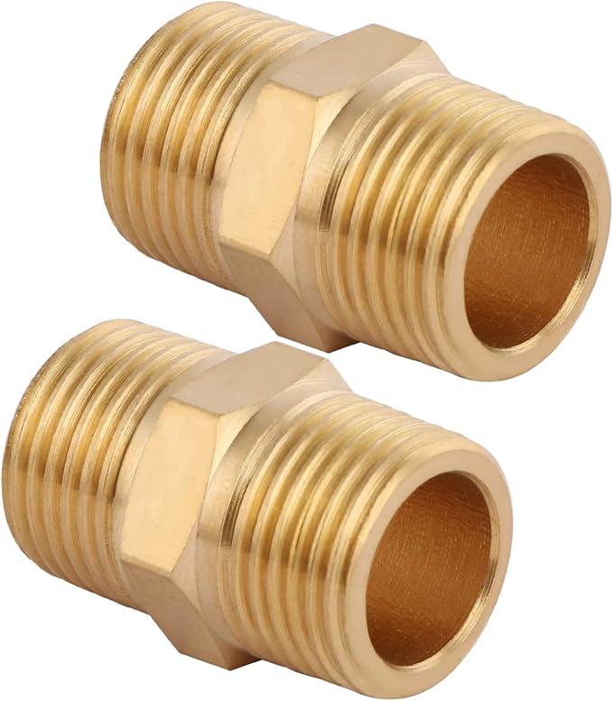 2pcs Brass Nipple Fitting 3/8" x 3/8" NPT Male Hex Adapter by CX WONDERLAND