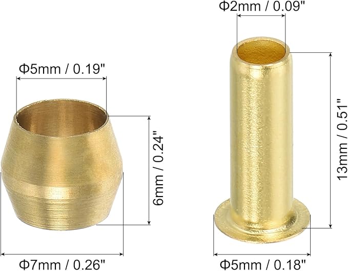 PATIKIL 3/16" Tube ID Compression Assortment Kit, 25 Set Brass Compression Sleeve Ferrule & Insert for Water Oil Air Pipe
