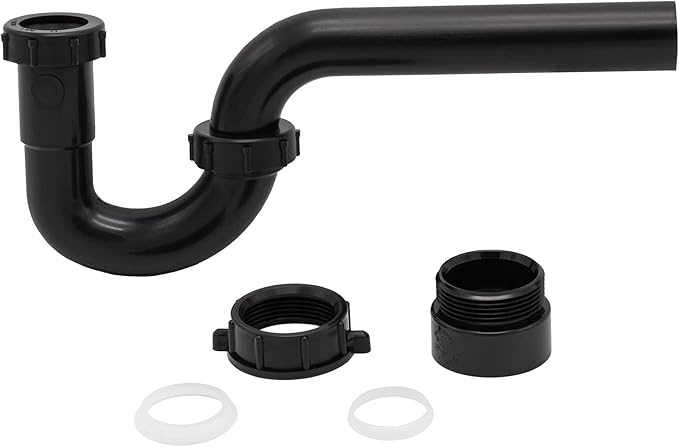 1-1/4 Inch P-Trap Kit, Polypropylene Tubular with ABS Marvel Adapter, Ribbed Threaded Nuts for Strong Leak-Free Connection, Includes J-Bend, Wall Arm & Washers