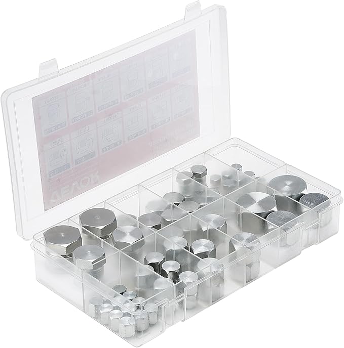 VEVOR 72 PCS JIC Hydraulic Fittings, Heavy Duty Master Industrial Hydraulic Cap and Plug, Hose Tube and Pipe Fitting Kit Cap and Plug Kit Precision Threading in 37° Dash Sizes 4 6 8 10 12 16