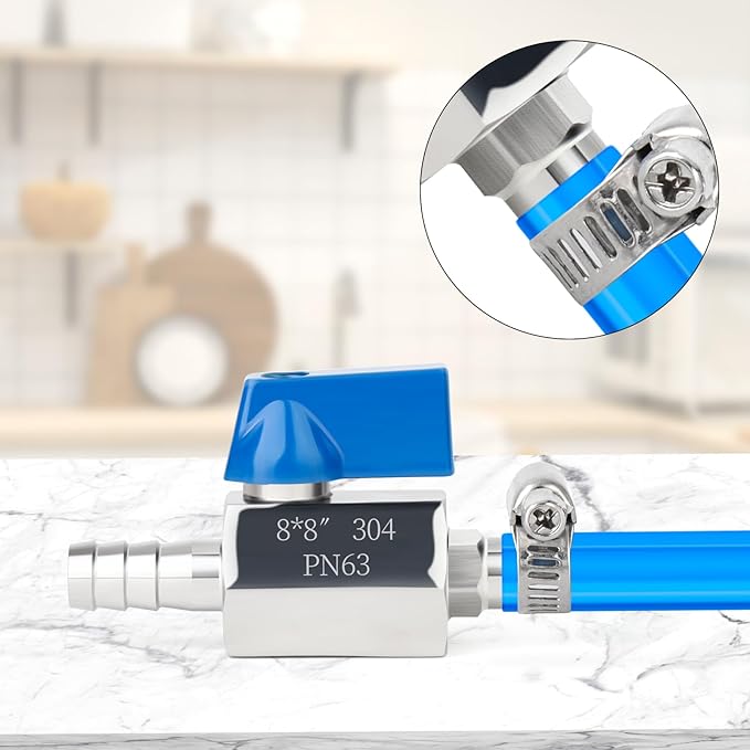 TAISHER 1PCS 304 Stainless Steel 5/16" Mini Ball Valve Shut Off Switch, 5/16” Hose Barb with 2PCS Hose Clamps