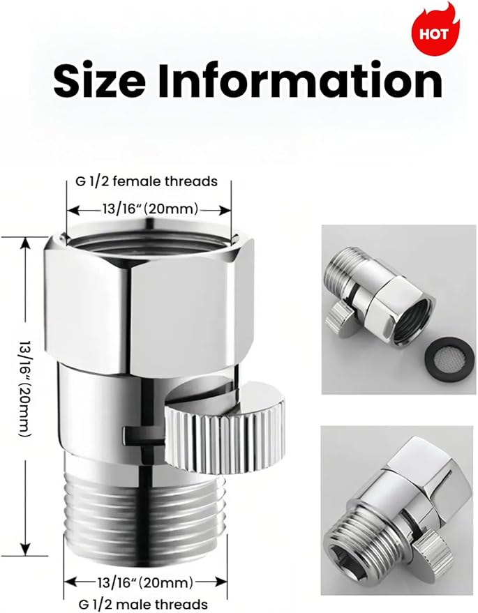 Premium Brass Shower Head Shut off Valve FOGZUVR - G 1/2" Shower Flow Restrictor Leak-Proof & Durable Construction with On/Off Switch for Handheld Shower Head,RV/Wall Mount Shower,Bidet Sprayer