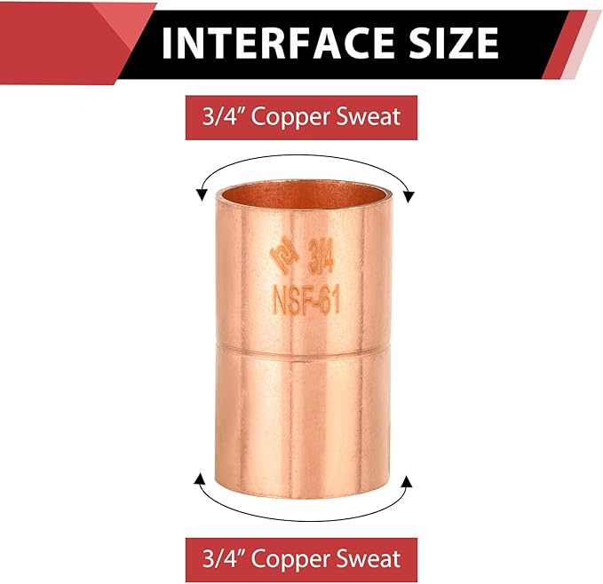 30-Pack EFIELD 3/4" C X C Copper Coupling With Rolled Stop, LF Copper Plumbing Fittings with Sweat Solder Connection, Pro Pack,(COPPER070)
