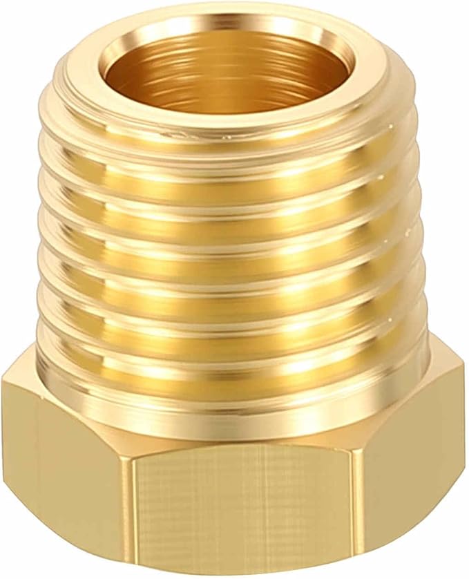1 Pack Brass Pipe Fittings, 1/4" Male NPT to 1/8" FeMale NPT Brass Hex Bushing Reducer, Hose Tube Threaded Adapter for Air, Oil, LP