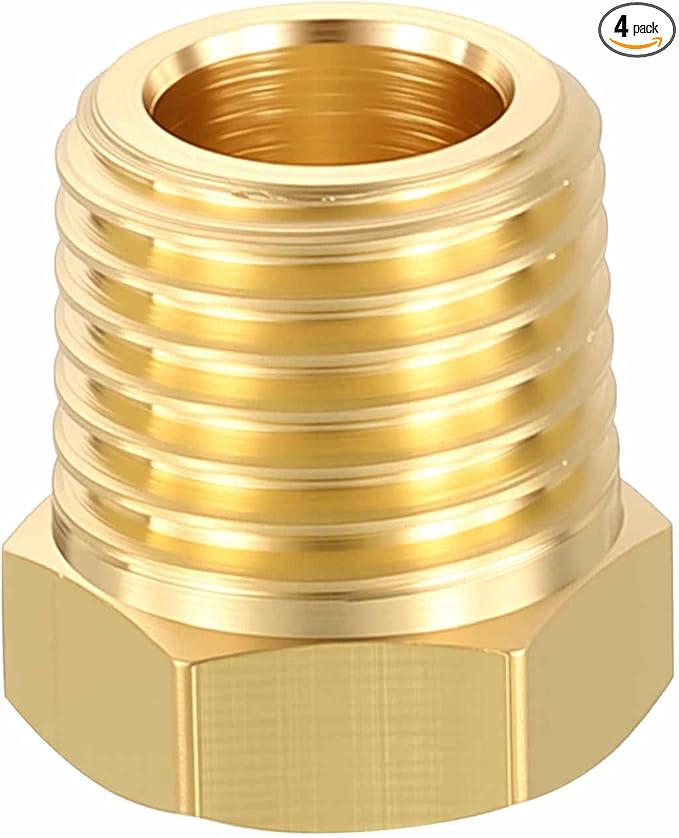 4 Packs Brass Pipe Fittings, 1/4" Male NPT to 1/8" FeMale NPT Brass Hex Bushing Reducer, Hose Tube Threaded Adapter for Air, Oil, LP
