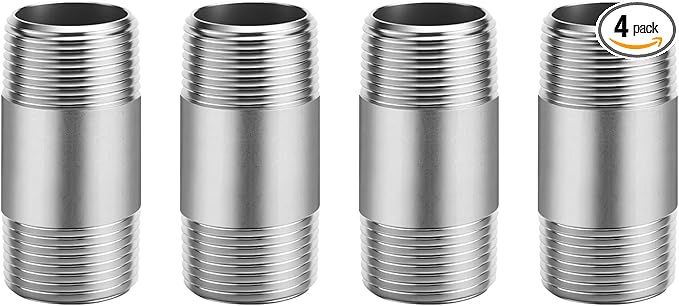 1/2"x2" 304 Stainless Steel Pipe, 1/2" NPTx 1/2" NPT Male Threaded Nipple, SCH40 Heavy Duty Pre-Cut Steel Pipe for Plumbing Gas, Hydraulic, and Industrial Applications(2", 4 Piece)