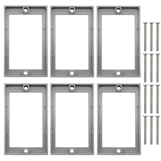 1/2 Inch Receptacle Outlet Box Extender with Installation Screws,Outlet Box Extender for Electrical Outlet Box and Electrical Outlet Switches,6 Pack,Gray