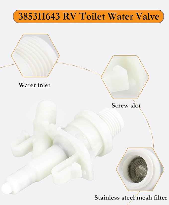 Upgraded RV Toilet Water Valve Replacement Kit Compatible with RV Toilet 300, 310, 320, Includes 385311641 Water Valve & 385311658 Toilet Seal, for Camper/Travel Trailers Pedal-Flush Toilet