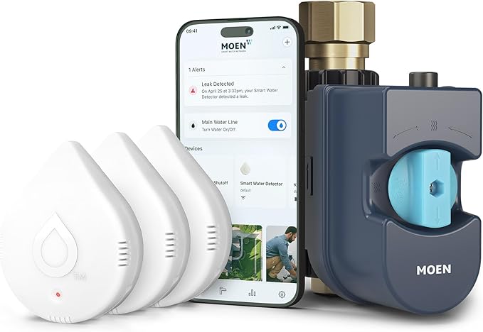 Moen Flo Smart Water Monitor and Automatic Shutoff Sensor, Wi-Fi Connected Water Leak Detector for 1-Inch Diameter Pipe, 900-006