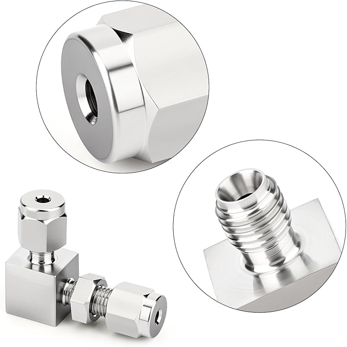 TAISHER 1PCS 304 Stainless Steel 90 Degree Thru-Bulk Bulkhead Compression Tube Pipe Fitting Connector, 1/8" Tube OD x 1/8" Tube OD Straight Adapter