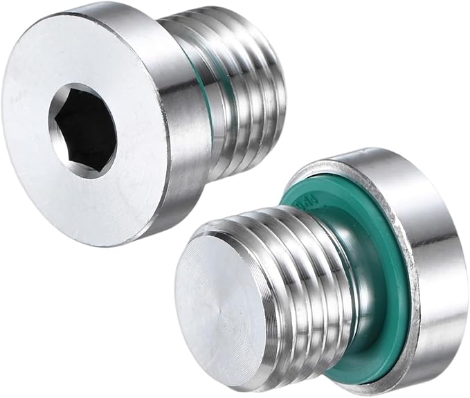 1-Pack Inner Hex Head Pipe Fitting Plug, M14x1.5mm 304 Stainless Steel Socket Bung Plug with Fluorine Sealing Ring for Terminate Pipe Ends/Replacement Drains