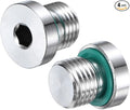 4-Pack Inner Hex Head Pipe Fitting Plug, M14x1.5mm 304 Stainless Steel Socket Bung Plug with Fluorine Sealing Ring for Terminate Pipe Ends/Replacement Drains