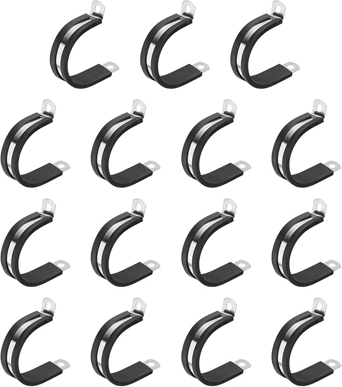 uxcell 1-3/8"(36mm) Cable Clamp, 304 Stainless Steel Rubber Cushioned Insulated R Shape Metal Clamp Tube Holder for Pipe Hose Wire Cord Installation 15Pcs
