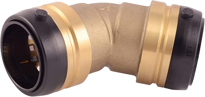 SharkBite 1-1/2 Inch 45 Degree Elbow, Push to Connect Brass Plumbing Fitting, PEX Pipe, Copper, CPVC, PE-RT, HDPE, UXL0541