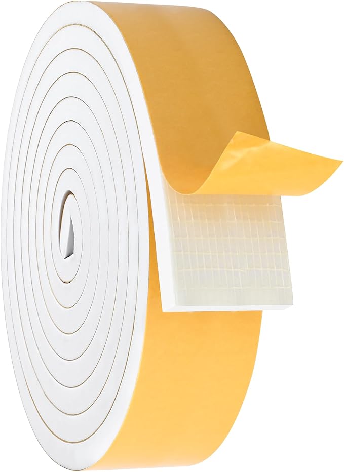 ToLanbbt White Door Window Weather Stripping Self Adhesive Foam Tape High Density Foam Sealing Strip Window Insulation Weatherproof Gasket Tape for Doors and Windows (2" W X 1/2" T X 10')