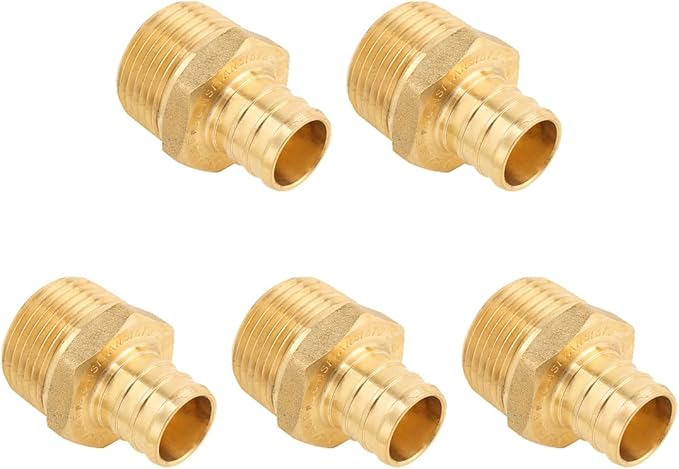 Brass Pipe Fitting 1/2 pex * 1/2 Inch NPT Male Adapter - Anti-Corrosion, Lead-Free, Easy Installation - 5 Year Warranty - Multiple Certifications (Pack of 5)