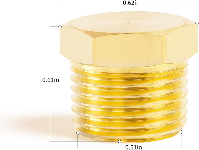 ChillWaves Brass Pipe Fitting, Outer Hex Head Socket Pipe Plug Fitting 1/4" NPT Male Thread Adapter(12-PACK)