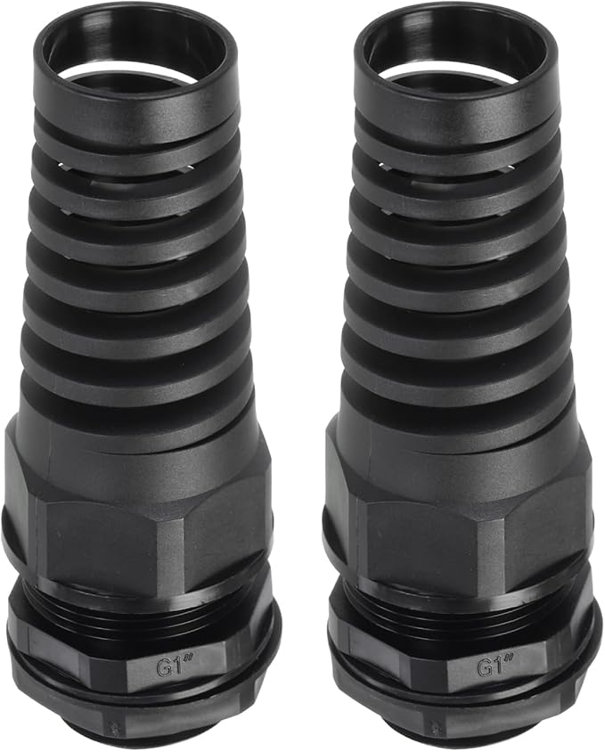 uxcell 2Pcs G1" IP68 Cable Gland Waterproof 18-25mm Adjustable Strain Relief Cord Connector Spiral Nylon Joint Gasket for Cable Wire, Black