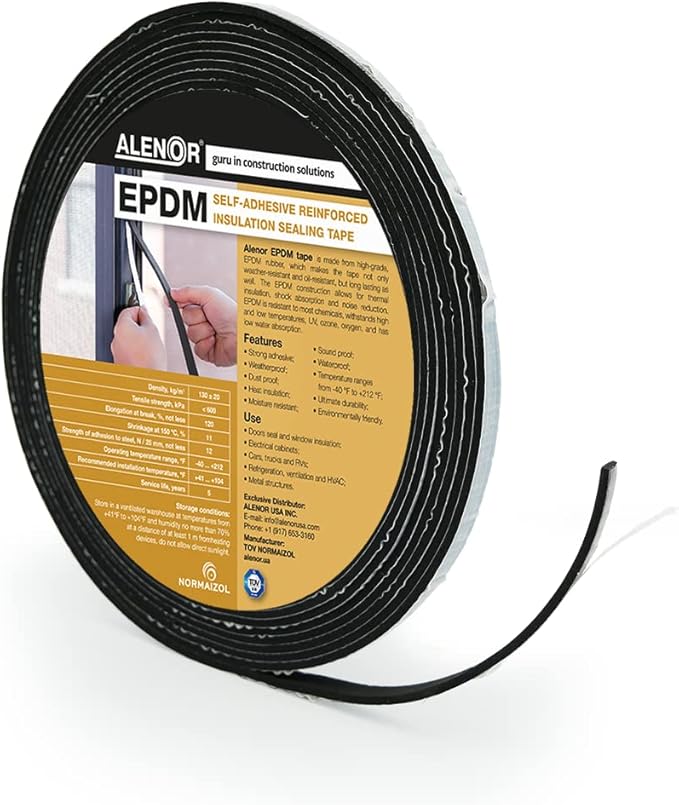 Alenor EPDM Black Foam Insulation Tape Self Adhesive 1/8"x 3/5" x 33' Ft –Pack of 1- Weather Stripping for Doors & Windows,Soundproofing,Door Seal,Weatherstrip,Pipe Cooling,Air Conditioning Seal Strip