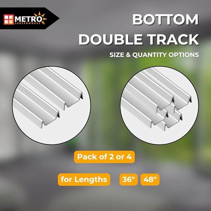 Deluxe Double Sliding Door Bottom Track for French Doors - Easy Assembly Hardware for DIY & Replacement - Heavy Duty Silver Aluminum Track Satin Finish - 1” Wide 3/8” Tall - 96 in, 3 Pieces