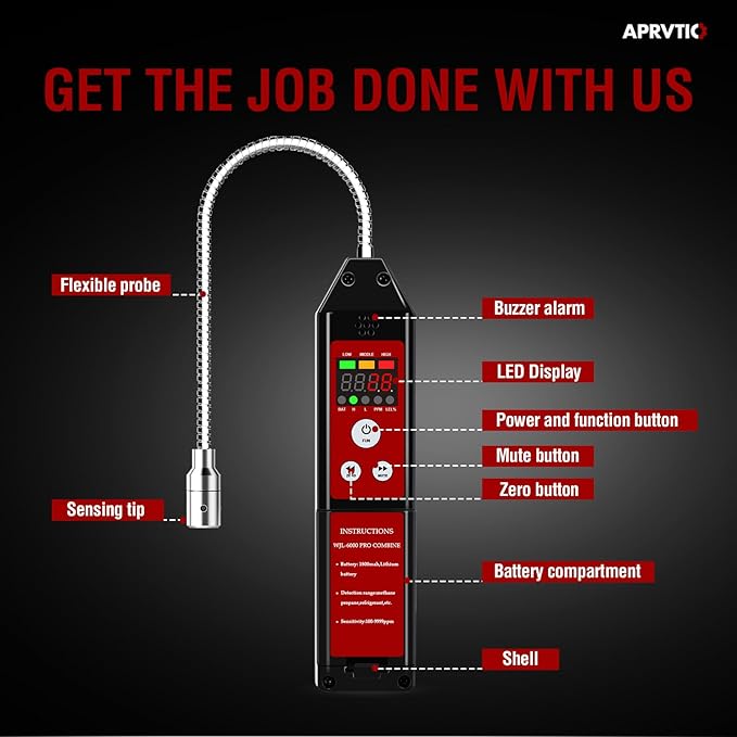 Refrigerant Leak Detector, Aprvtio New Upgrade WJL-6000PRO Freon Leak Detector with Loud Alarm, 1800mAh Rechargeable Battery, Freon Sniffer HVAC Halogen Gas Sniffer for R22 R410A R134A R454B