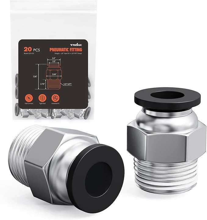 1/8"OD x 1/8"NPT Thread Push to Connect Fittings – Air Line Straight Connectors, Quick Connect Pneumatic Fittings, Push Lock Air Hose Fittings for Compressor, Air Tools & Tubing (20 PCS)