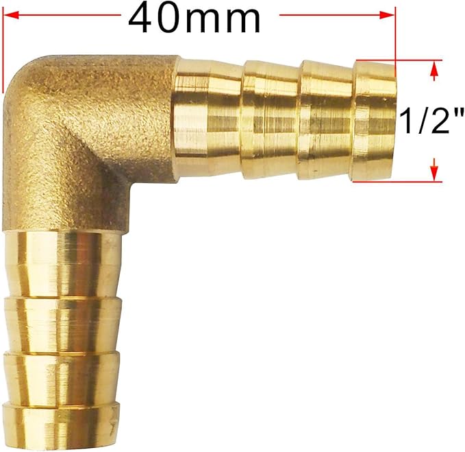 2PCs 1/2" Brass Hose Barb Fitting 90 Degree Elbow Barbed Splicer Mender Union Fitting with 4PCs Hose Clamp for Oil Water Air